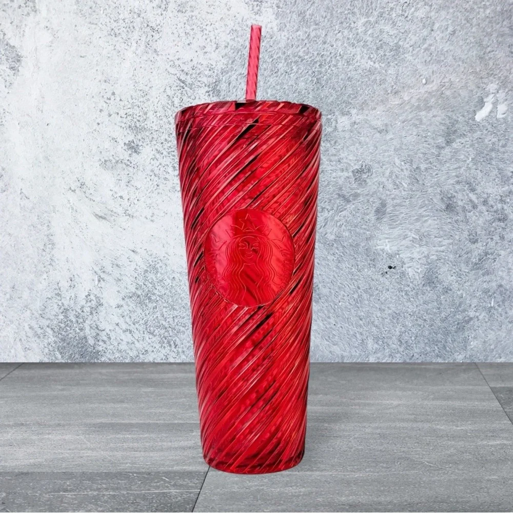 Starbucks Christmas 2024 Red Swirl Stripe Venti Tumbler 24oz Cold Cup Winter New